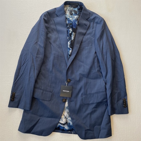 NEW Indochino Bespoke 34R Blue Sharskin Wool Mens Blazer Sport Coat Jacket